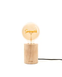 LAMPADA EMOZIONI DA VIVERE SERENITA’ BASE LEGNO BULBO AMBRA EVVIVA